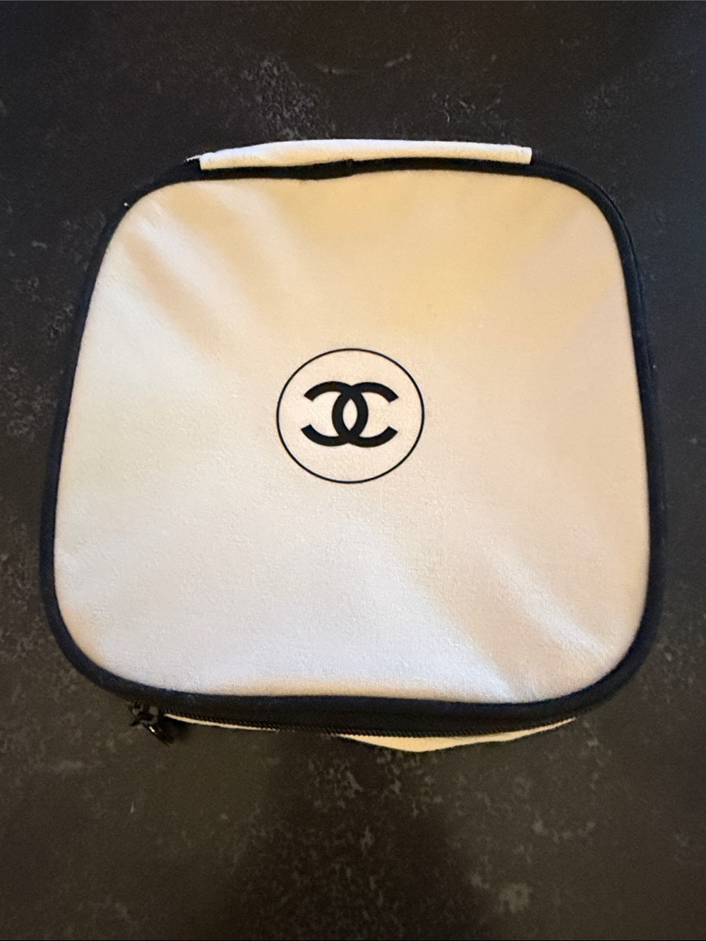 CHANEL Cream and Black Double C Travel Pouch